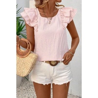 Gossamer Pink Textured Bow Knot Frilled Butterfly Sleeve Blouse - L thumbnail