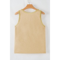 Tan Metallic Sheen Edge Scoop Neck Tank Top - L thumbnail