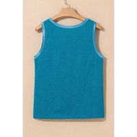 Peacock Blue Metallic Sheen Edge Scoop Neck Tank Top - L thumbnail