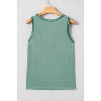 Mist Green Metallic Sheen Edge Scoop Neck Tank Top - L thumbnail