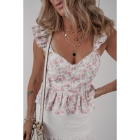 Pink Floral Flutter Peplum Tank Top - L thumbnail