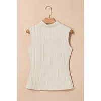 Apricot Ribbed Knit Mock Neck Tank Top - S thumbnail