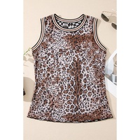 Multicolour Cheetah Checkered Dual Print Reversible Round Neck Mesh Tank Top - L thumbnail