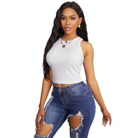 White Fashion Bodycon Tight Ribbed Tank Top - L thumbnail