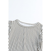 Gray Crew Neck Ruffled Striped Tank Top - 2XL thumbnail