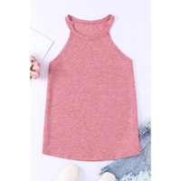 Pink Solid Color Crew Neck Tank Top - S thumbnail