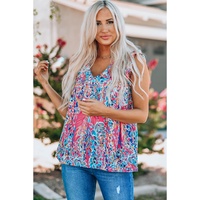 Boho Pattern Print Flounce V Neck Tank Top - M thumbnail