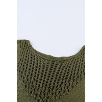 Green Tasseled Crochet Hollow-out Knit Tank - L thumbnail