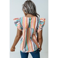 Azura Exchange Striped Tiered Ruffle Cap Sleeve Top - S thumbnail