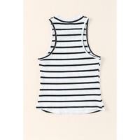 White Striped Print Ribbed O-neck Sleeveless Top - L thumbnail