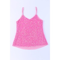 Pink Sequin Adjustable Straps Tank Top - L thumbnail