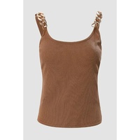 Brown Gold Chain Straps Rib Knit Tank Top - M thumbnail