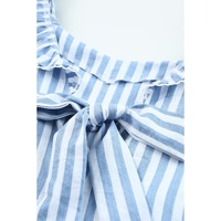 Blue Striped Tie Back Ruffle Trim Tank Top - L thumbnail