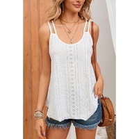 Azura Exchange White Eyelet Strappy Scoop-Neck Tank Top - L thumbnail