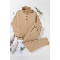 Parchment Solid Half Button Sweatshirt and High Waist Sweatpants Set - 2XL thumbnail
