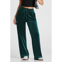Evergreen Solid Drawstring Waist Wide Leg Pants - S thumbnail