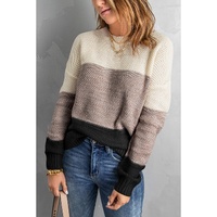 Black Color Block Netted Texture Pullover Sweater - M thumbnail