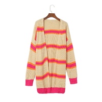 Stripe Printed Ribbed Long Knitted Cardigan - M thumbnail