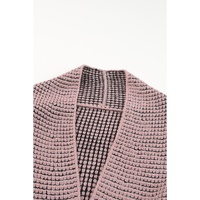 Pink Chunky Waffle Knit Oversized Collar Cardigan - L thumbnail