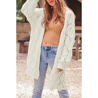 White Rhombus Hollowed Knit Open Front Cardigan - S thumbnail