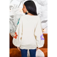 White Flower Jacquared Bubble Sleeve Open Cardigan - M thumbnail