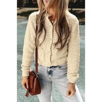 Oatmeal Pearl Buttons Popcorn Textured Sweater Cardigan - L thumbnail