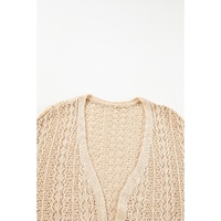 Apricot Hollow Out Knit Drop Shoulder Open Front Cardigan - L thumbnail