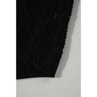 Black Hollow Out Knit Drop Shoulder Open Front Cardigan - M thumbnail