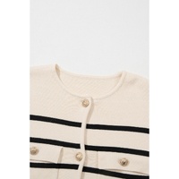 Black Stripe Flap Pocket Buttoned Cardigan Sweater - M thumbnail