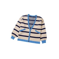 White Colorblock Drop Shoulder Buttoned Loose Cardigan - XL thumbnail