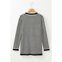 Black Stripe Long Sleeve Button up Tunic Cardigan - L thumbnail