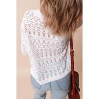 White Frenchy Hollow Out Knitted V Neck Cardigan - M thumbnail