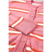 Pink Stripe Drop Shoulder Buttons Cardigan Sweater - 2XL thumbnail