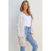 White Confetti Rib Knit Long Sleeve Cardigan - S thumbnail