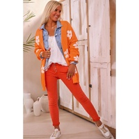 Orange Floral Print Knitted Open Front Loose Cardigan - S thumbnail
