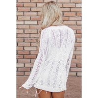 White Solid Open Knit Cardigan - L thumbnail