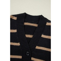 Black Stripe Buttoned V Neck Drop Shoulder Loose Cardigan - 2XL thumbnail