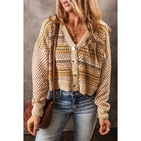 Khaki Buttoned V Neck Cropped Cardigan - 2XL thumbnail