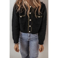 Black Shimmer Flap Pocket Button up Cardigan - M thumbnail