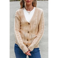 Beige Open Knit Drop Shoulder Sweater Cardigan - 2XL thumbnail