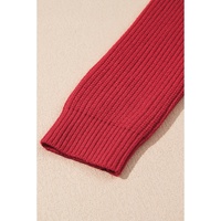 Fiery Red Ribbed Knit Bow Front Buttoned Cardigan - L thumbnail