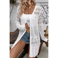 White Crochet Hollow Out Open Front Cardigan - XL thumbnail