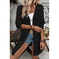 Black Crochet Hollow Out Open Front Cardigan - L thumbnail