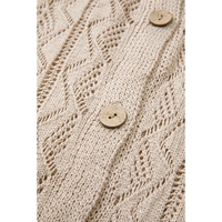Parchment Hollow Out Buttons Front Long Cardigan - L thumbnail