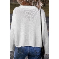 White Collared Button-up Loose Fit Casual Sweater - L thumbnail