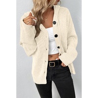 White Drawstring Hooded Button Up Drop Shoulder Sweater Cardigan - S thumbnail