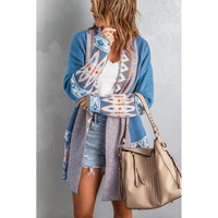Azura Exchange Blue Aztec Print Open Front Knitted Cardigan - L thumbnail