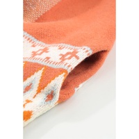Orange Printed Aztec Print Open Front Knitted Cardigan - L thumbnail