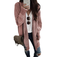 Pink Plaid Knitted Long Open Front Cardigan - L thumbnail