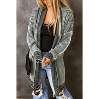 Azura Exchange Gray Plaid Knitted Long Open Front Cardigan - S thumbnail